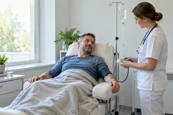 Медесестра подготавливает капельницу